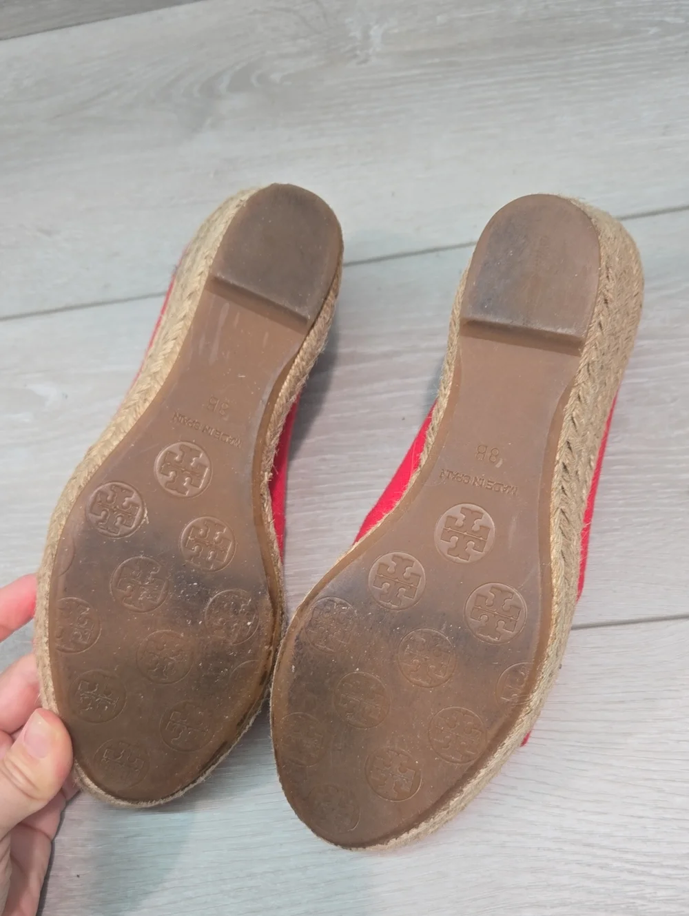 Tory Burch Women Filipa Red  Open Toe Espadrille Wedge Shoes Sandals Sz 8B